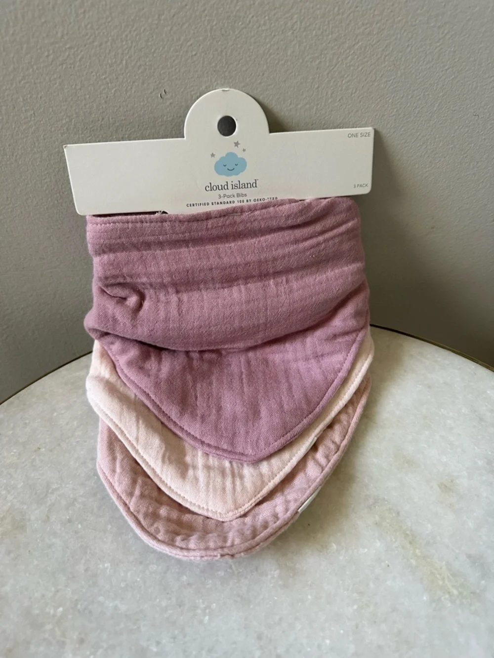Cloud Island Baby Girl 3 Pack Pink Muslin Bandana Bibs Drool Burp Bib Snap 0-3M